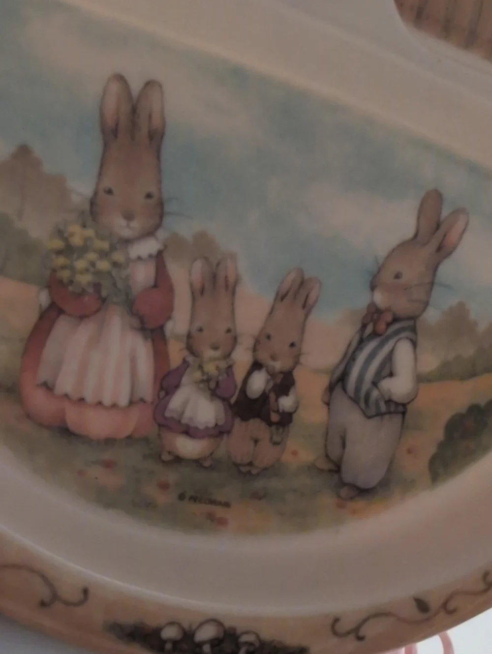 Vintage Pecoware Sweet Family 6 Piece Child’s Dish Set Sweet Bunny Family Design
